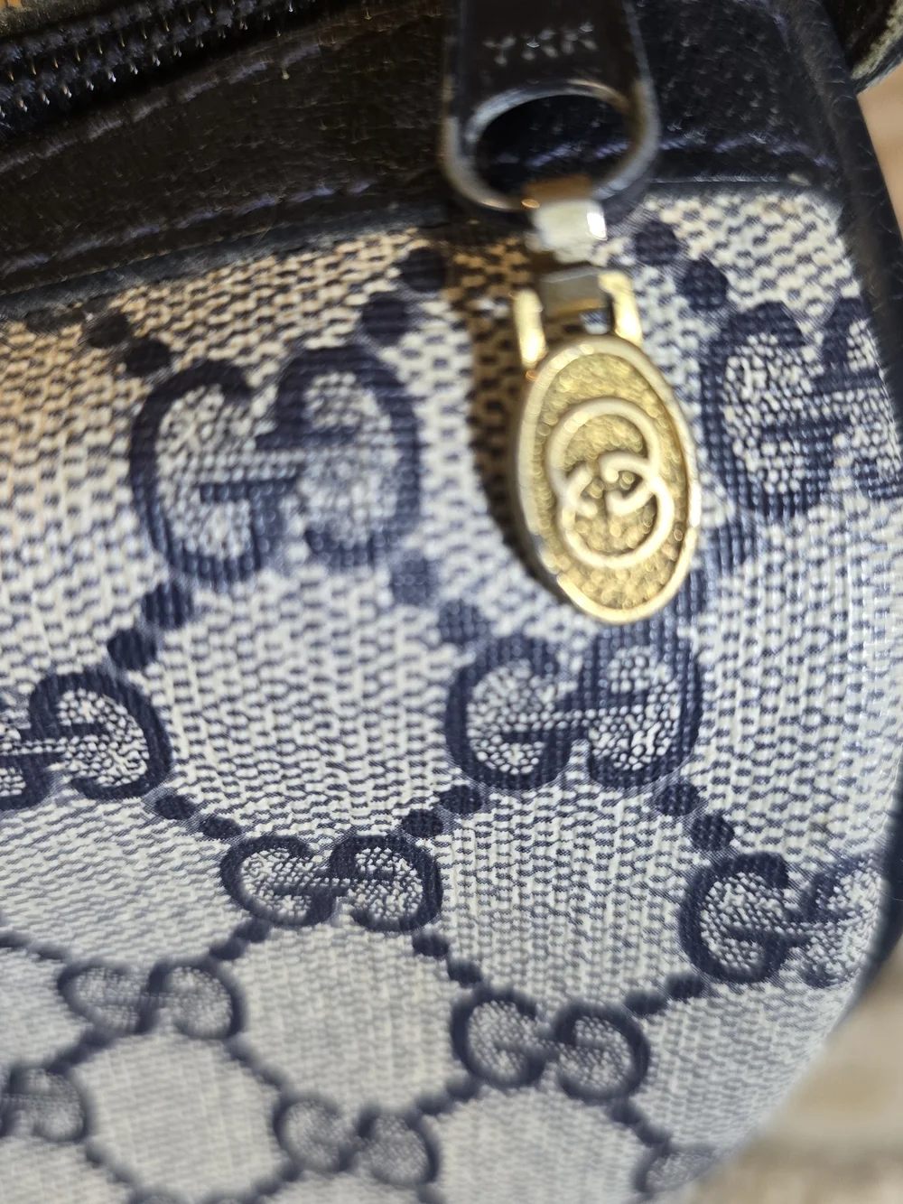 Authentic Vintage Gucci GG Supreme Navy Web Sherry Line Boston Bag